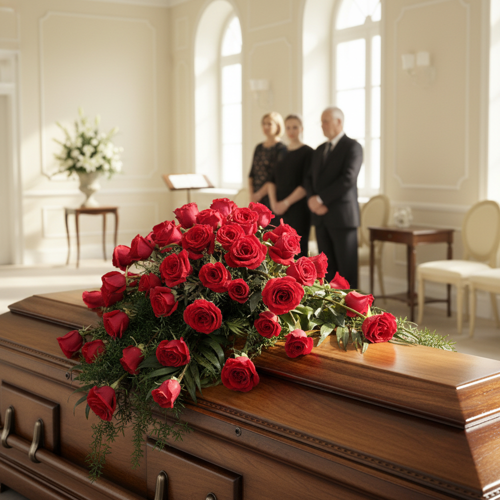 Elegant Bouquet of Red Roses - Sympathy and Funeral