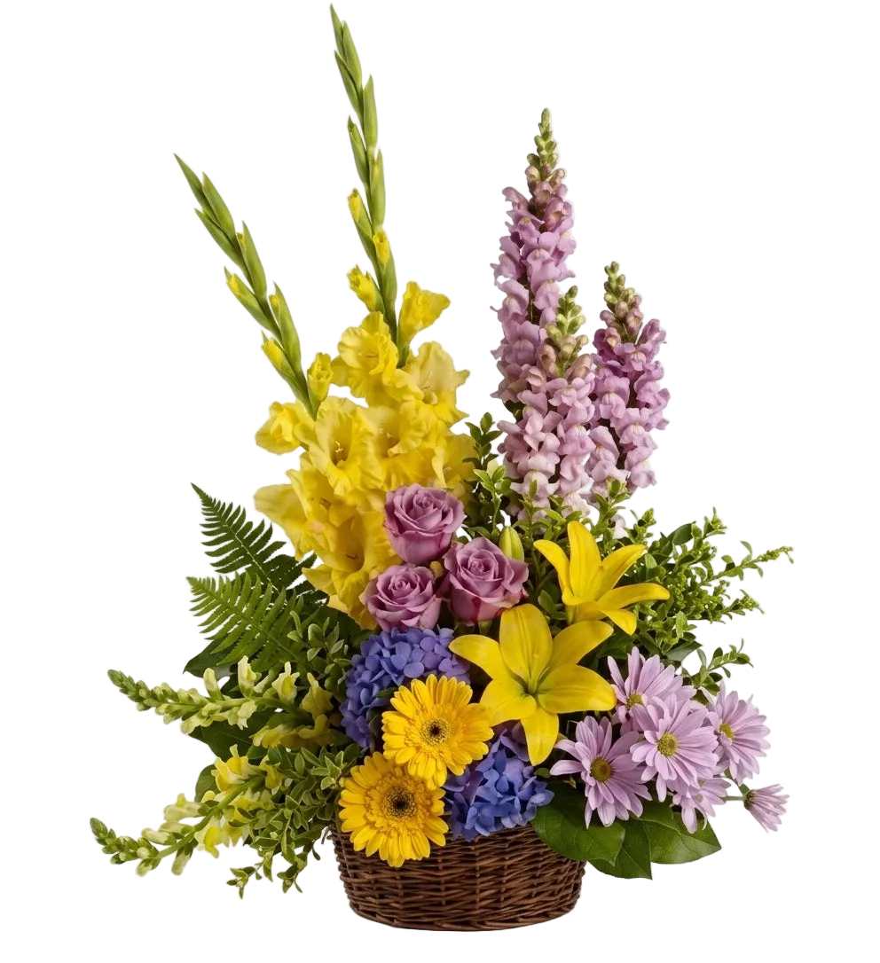 "Secret Garden" Floral Basket - Roses, Lavender, Snapdragons and Chrysanthemums