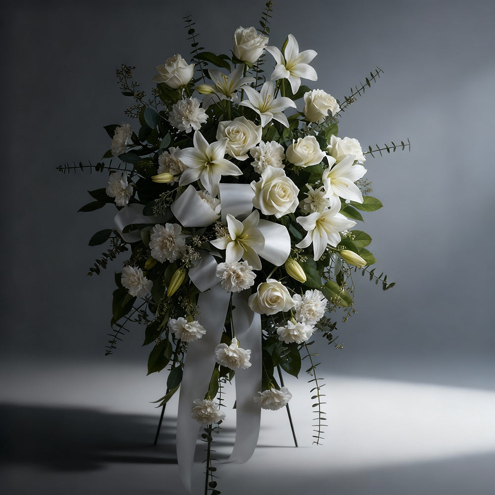 Garantissez un Hommage digne : Gerbe Funéraire Lys et Roses Blanches