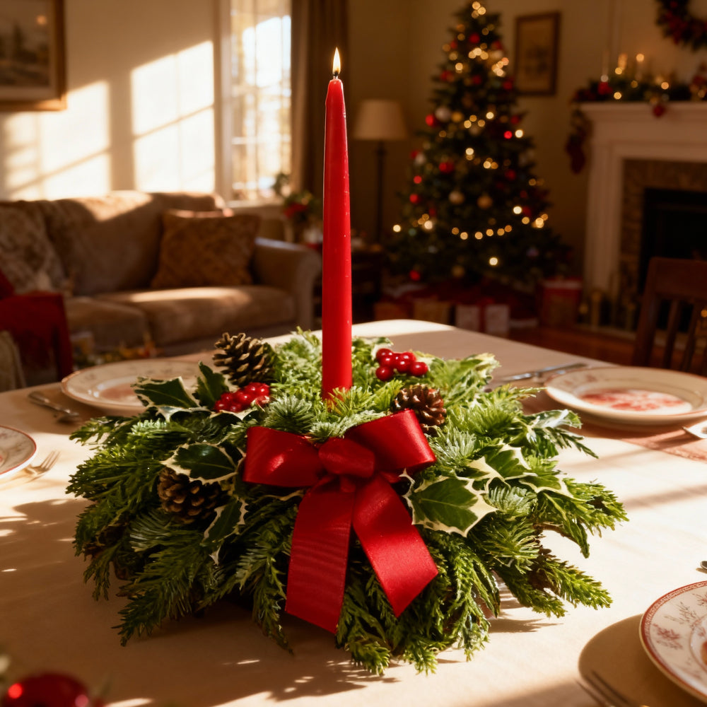 Grande Pièce Maîtresse à Bougie Unique – Centre de Table de Noël