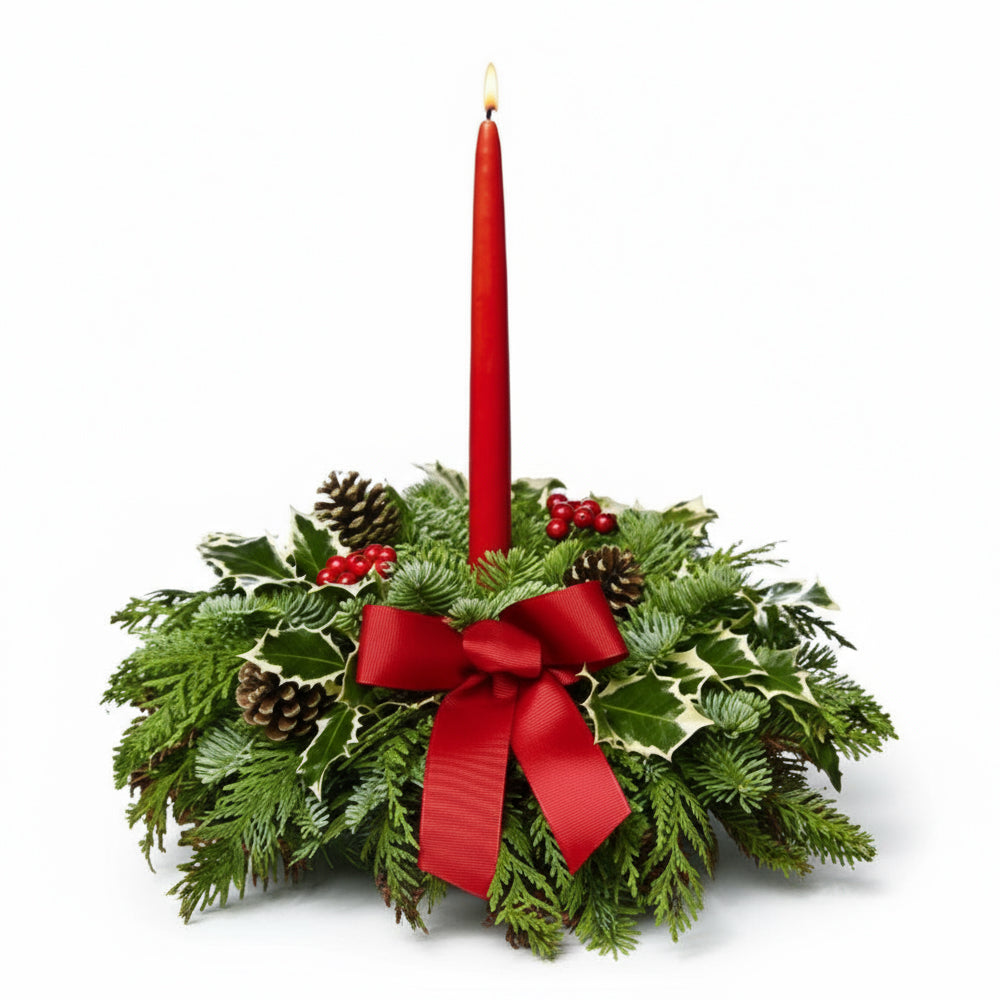 Grande Pièce Maîtresse à Bougie Unique – Centre de Table de Noël