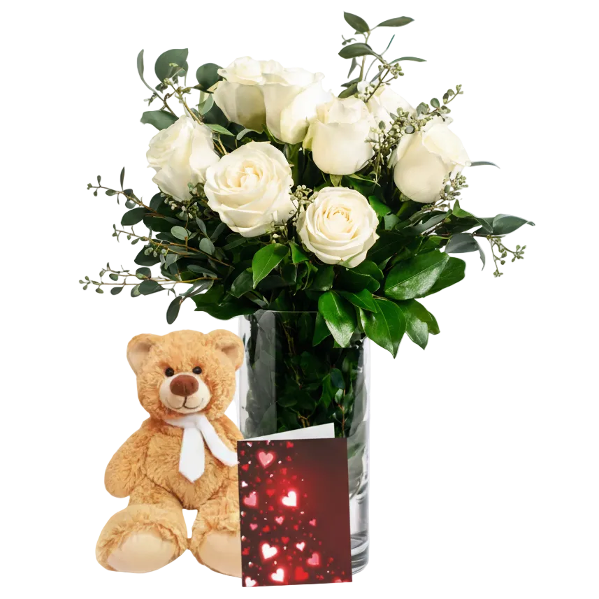 Half Dozen White Roses Combo - Flower Delivery New Zealand