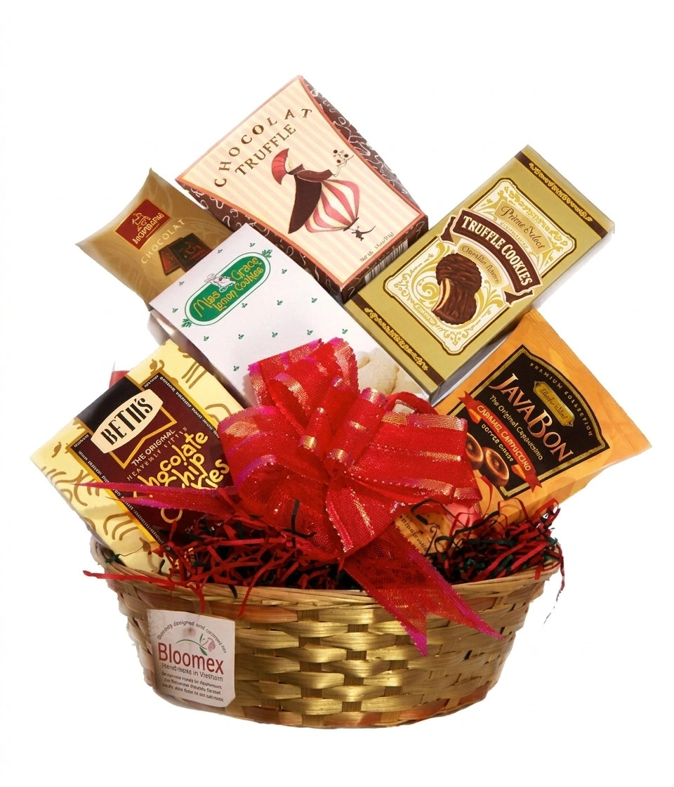 Panier Cadeau "Doux Souvenirs" - Chocolats, Biscuits et Bonbons