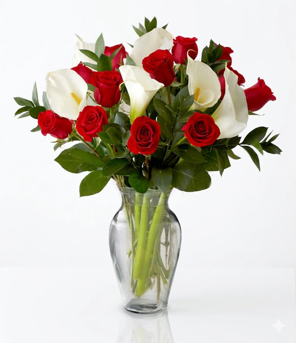 Bouquet Romantique "Endless Love" - 12 Roses Rouges et Blanches