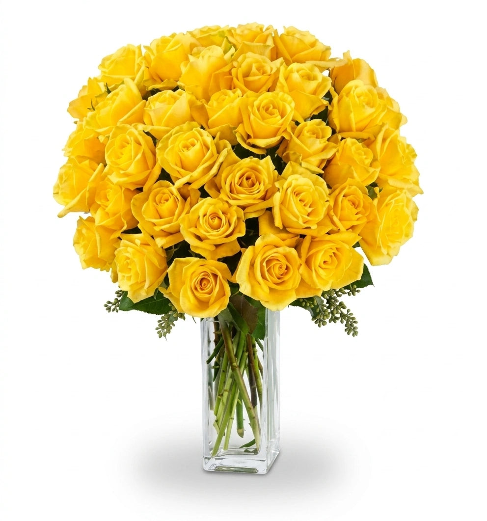 Bouquet de 36 Roses Jaunes à Longue Tige