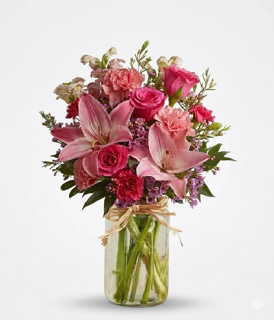 Mason Jar "Pink Fun" - Pink Roses - Congratulations