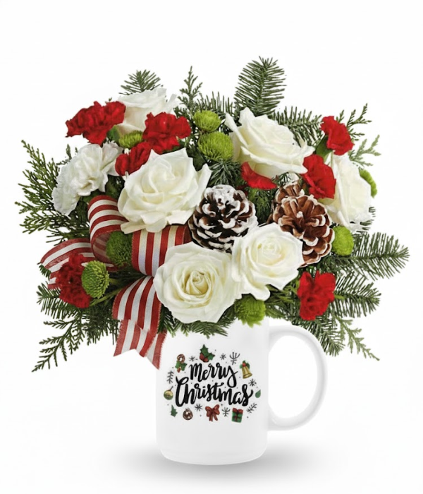 Bouquet Joyeuses Fêtes dans une Tasse