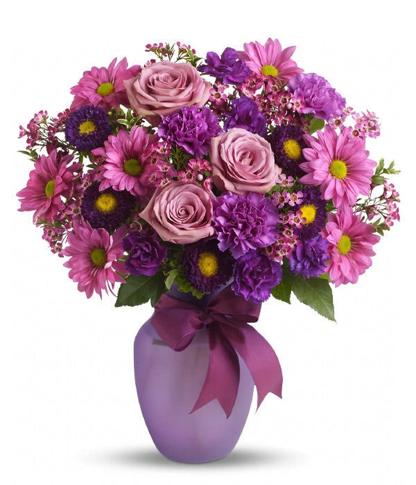 Bouquet "Amour et Rires" - Roses Lavande et Violettes - Anniversaire
