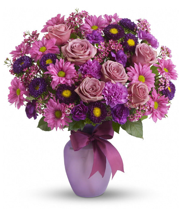 Bouquet "Amour et Rires" - Roses Lavande et Violettes - Anniversaire Fleur Québec 53.99
