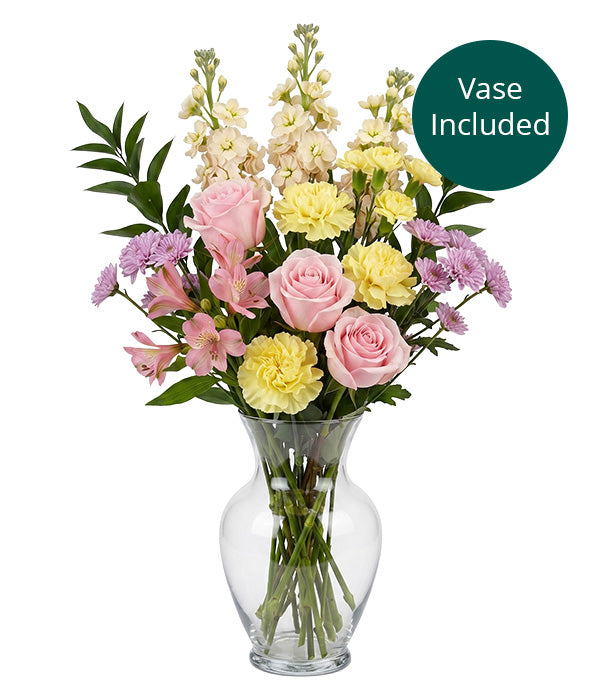 Bouquet RĂȘve pastel avec vase Fleur QuĂ©bec