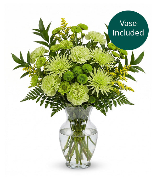 Bouquet Vert de jalousie avec vase Fleur Québec