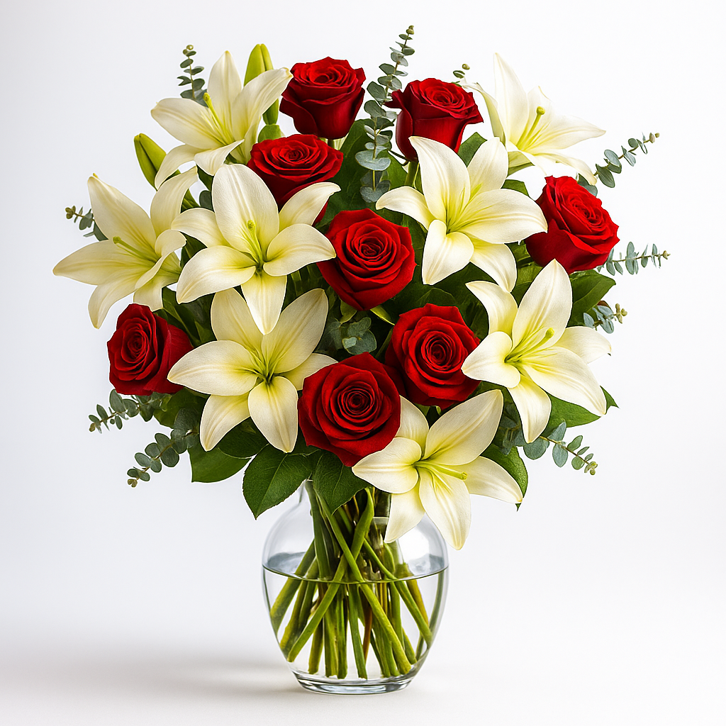 Bouquet Romantique "Amour Éternel" - Roses Blanches et Rouges Fleur Québec
