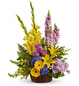 Panier Floral "Jardin Secret" - Roses Lavande, Mufliers et Chrysanthèmes Fleur Québec
