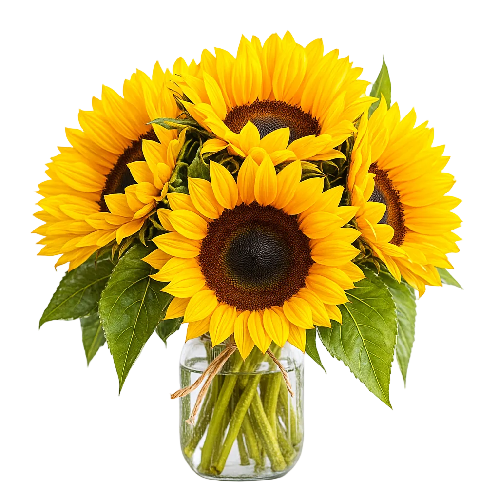 Bouquet de tournesol rustique en pot Mason - Décor de ferme Fleur Québec