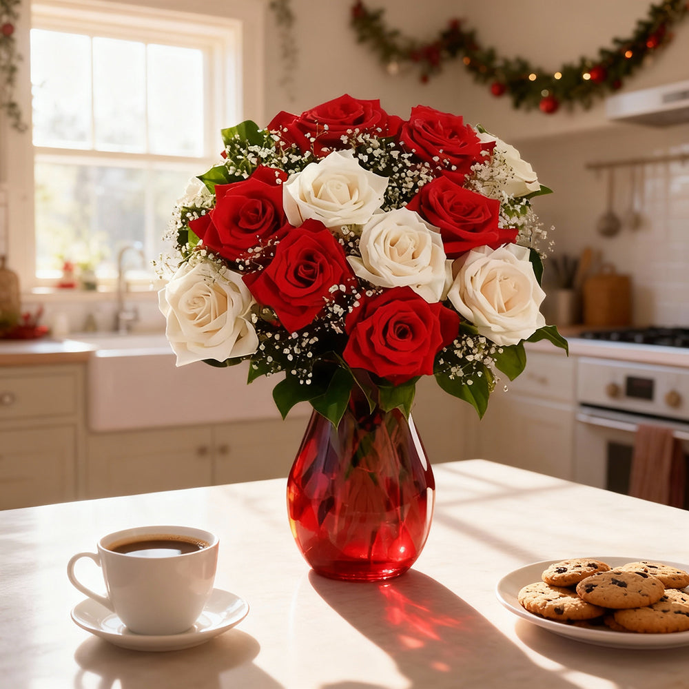 One Dozen Candy Cane Roses - Flower Delivery New Zealand