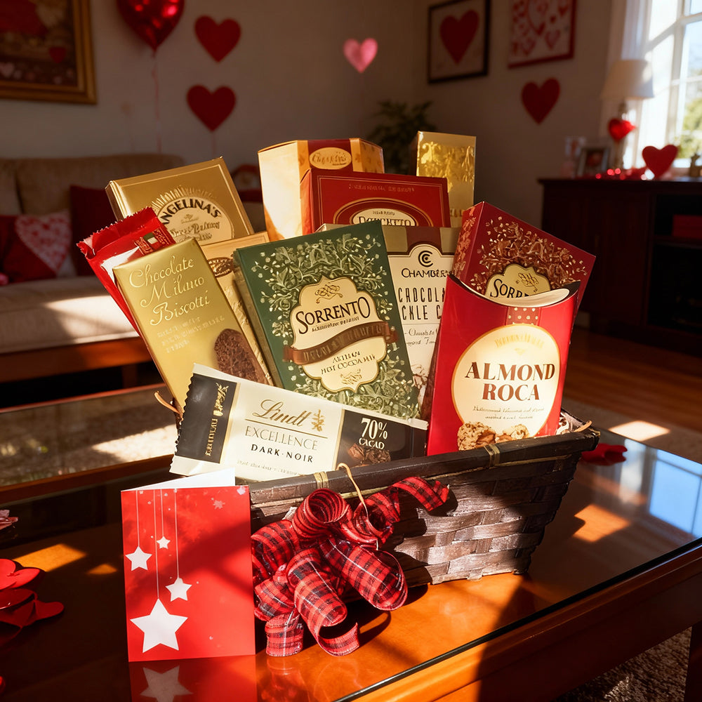 Panier Cadeau Artisanal - Chocolats, Cafés, Thés et Fromages - Anniversaire