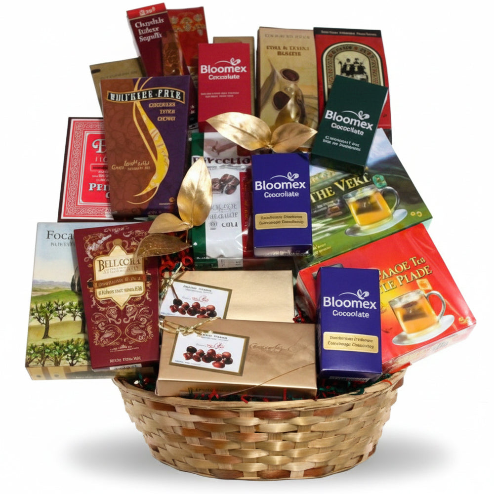 Panier Cadeau Festif - Chocolats, Biscuits et Fromages - Noël