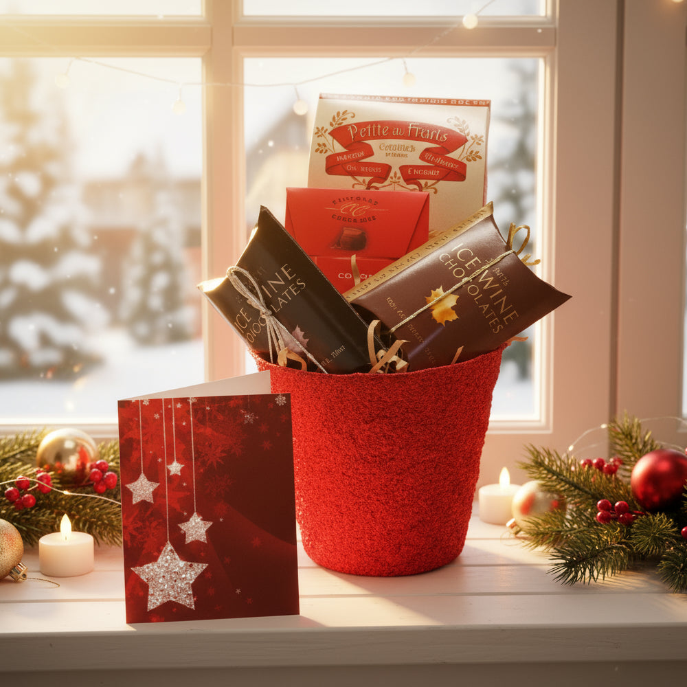 Panier Cadeau Traditionnel de Noël - 4 Articles Gourmands avec Carte Personnalisée