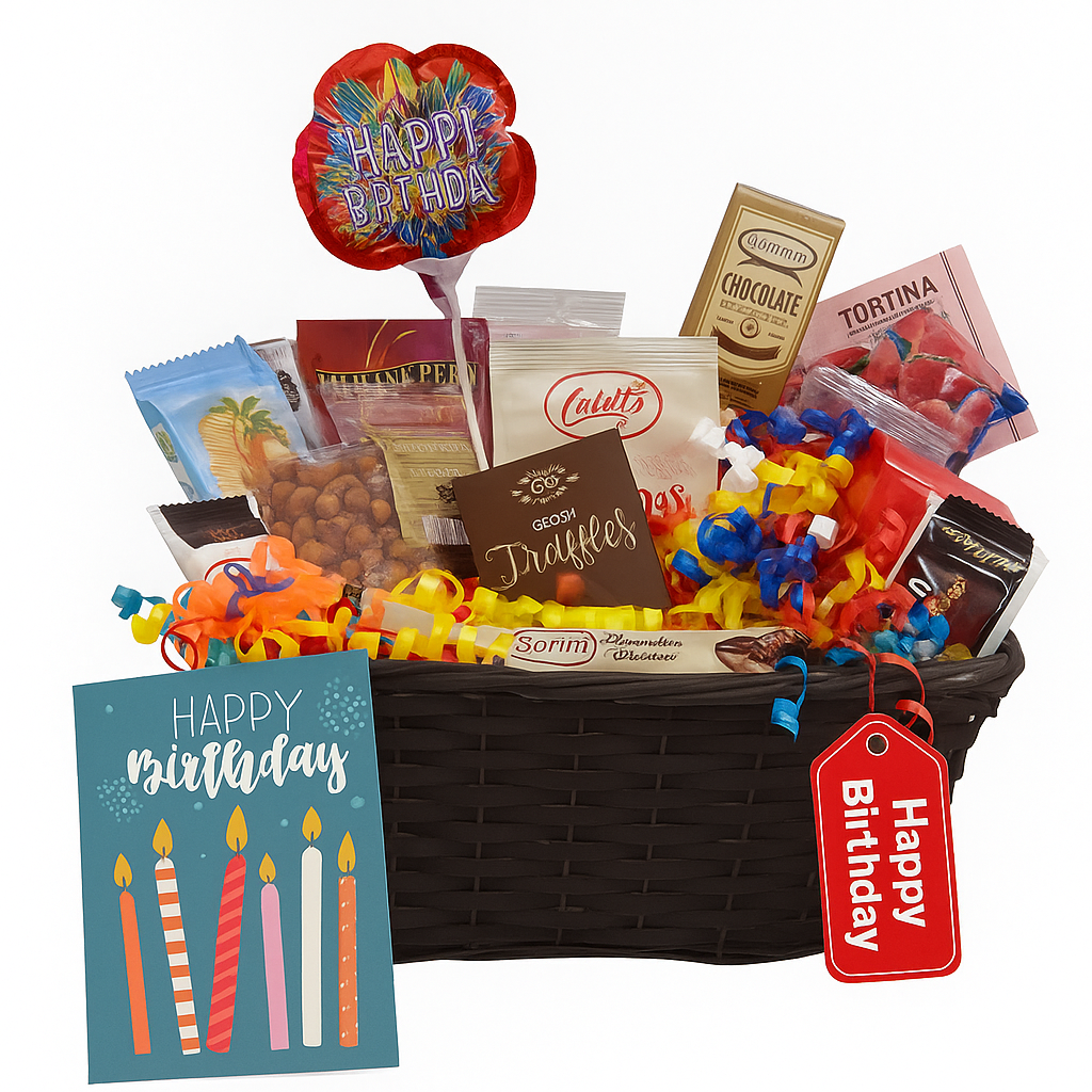 Panier-Cadeau Gourmet d'Anniversaire IV  (Lindt, Truffes) –  Ballon & Carte Anniversaire