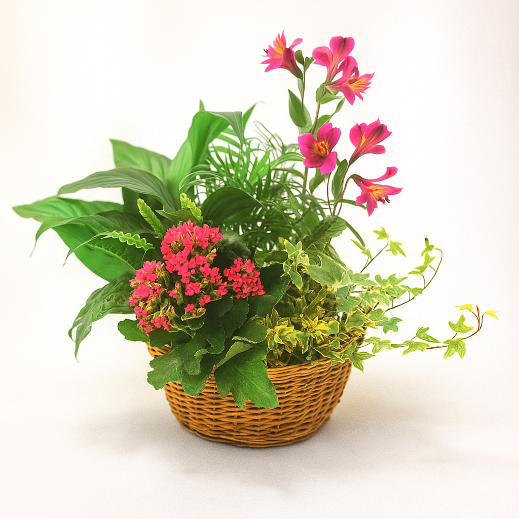 Panier Jardinière Tropicale "Plantapalooza II" : 4 Plantes Vertes Luxuriantes en Panier Rotin