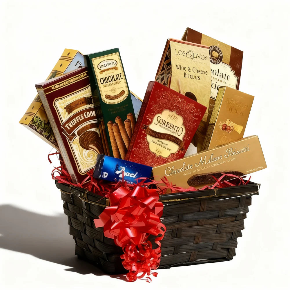 "Treasures of Tuscany" Basket (9 items) – Biscotti & Truffles - Italian Delicacies