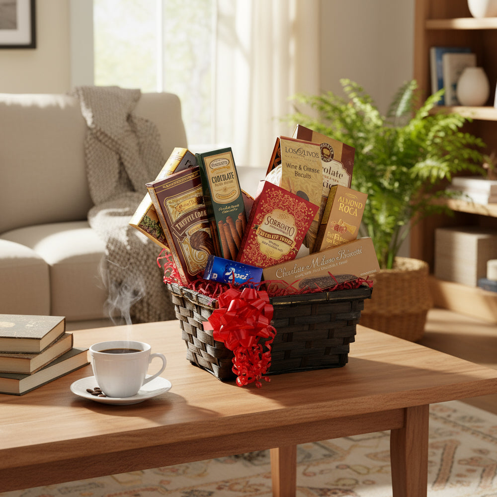 "Treasures of Tuscany" Basket (9 items) – Biscotti & Truffles - Italian Delicacies
