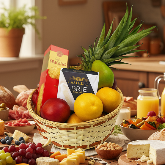 Luxury Gift Basket - Fresh Fruit, Cheese and Crackers - All Occasions