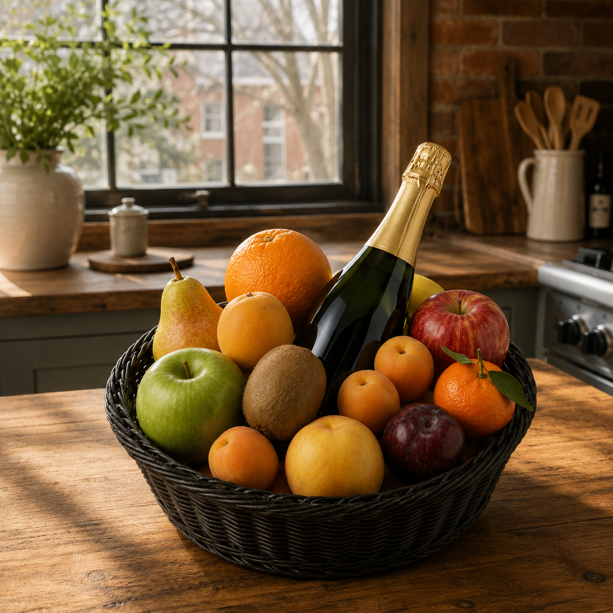 Panier de fruits et vin mousseux