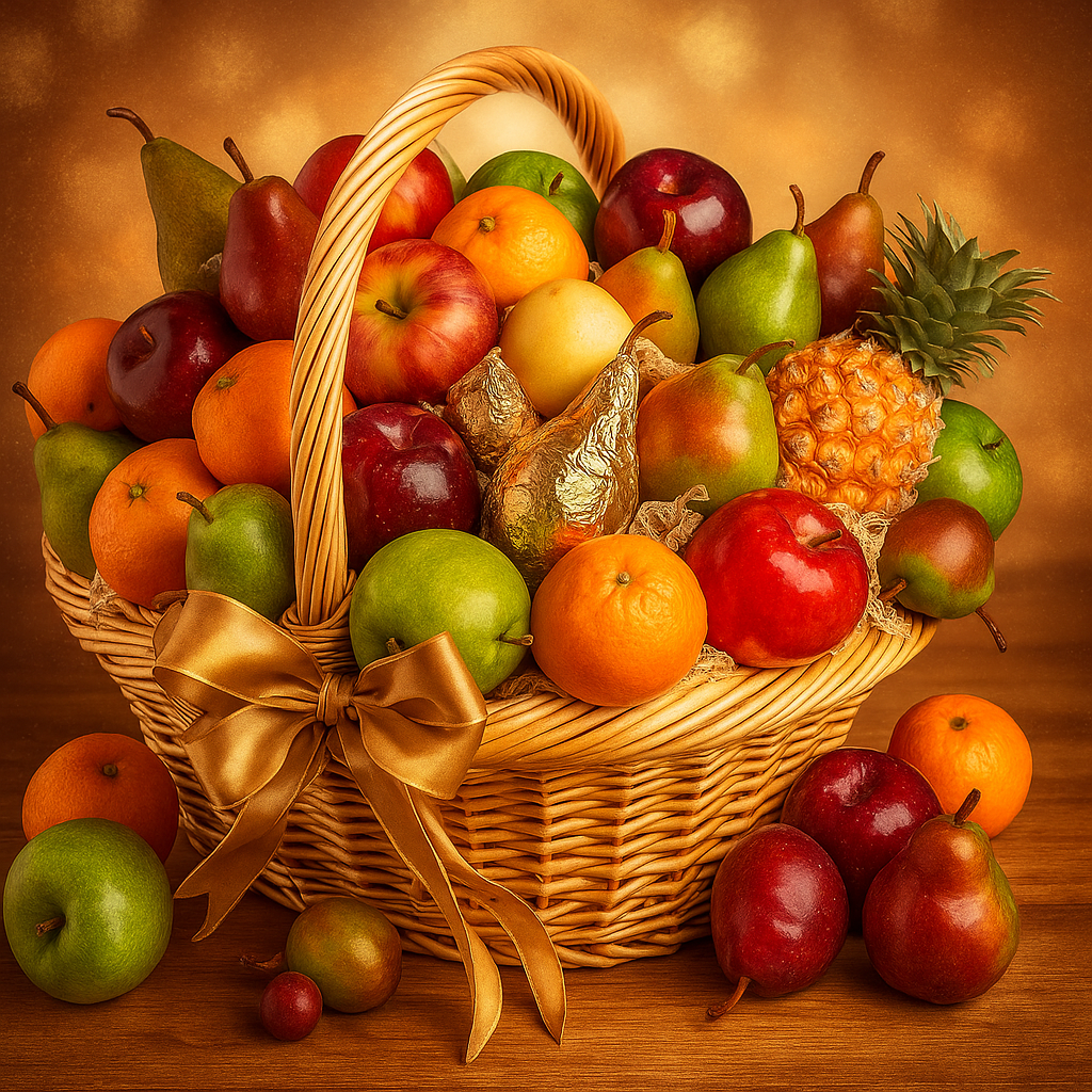 Panier de Fruits Exquis | Poires, Pommes, Oranges, Prunes & Plus | Cadeau Frais