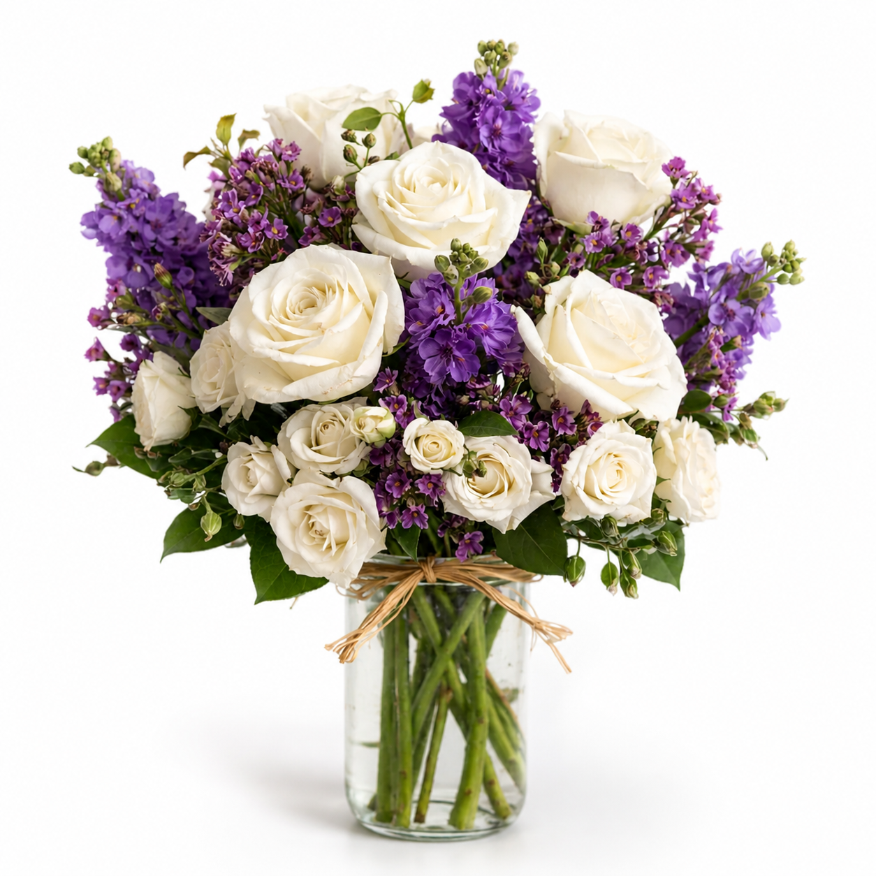 Pot Mason "Chalet Magique" - Roses Blanches et Lavande