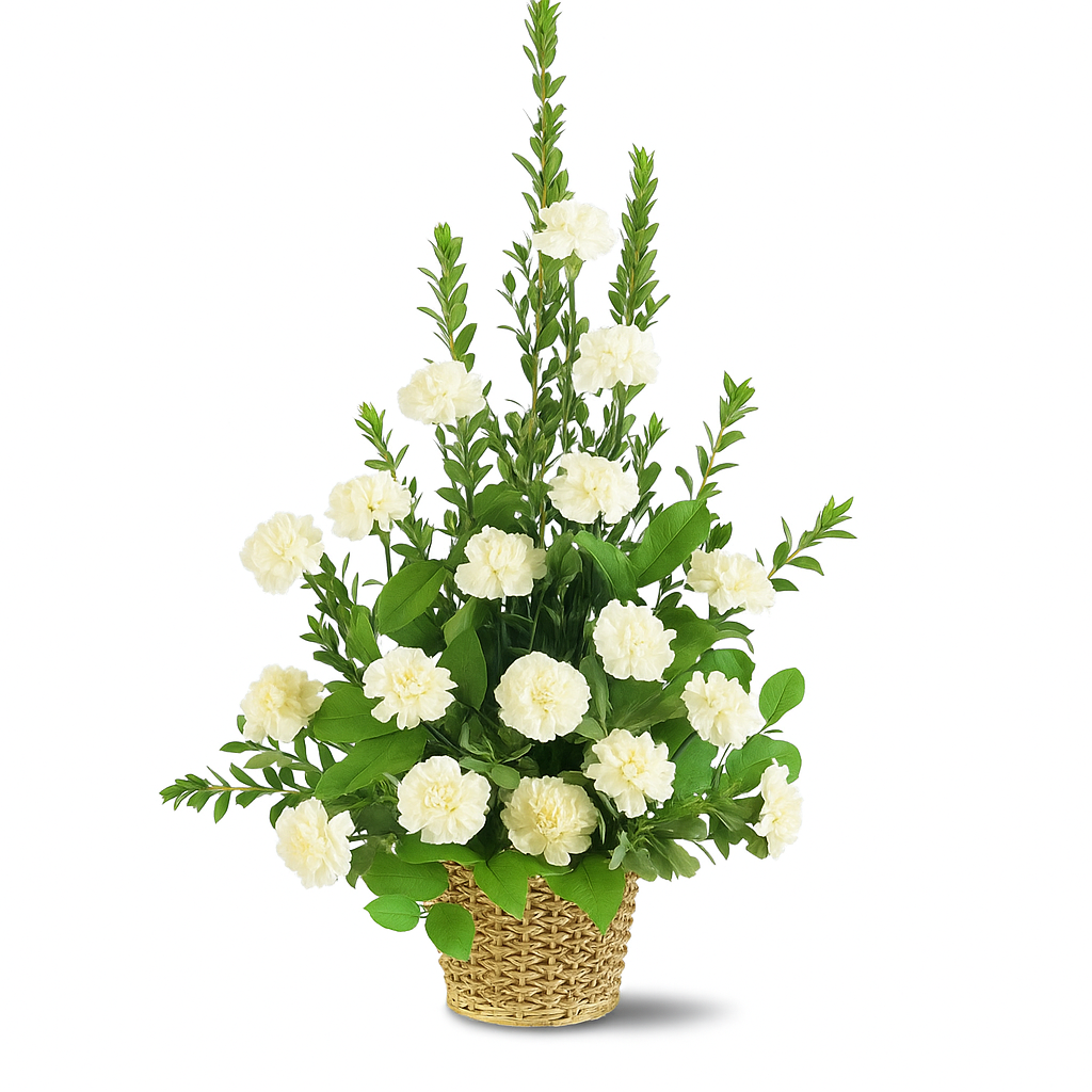 Préservez vos précieux souvenirs : Arrangement Funéraire Classique : 16 Œillets Blancs