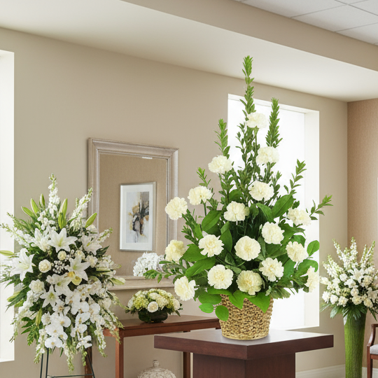 Préservez vos précieux souvenirs : Arrangement Funéraire Classique : 16 Œillets Blancs