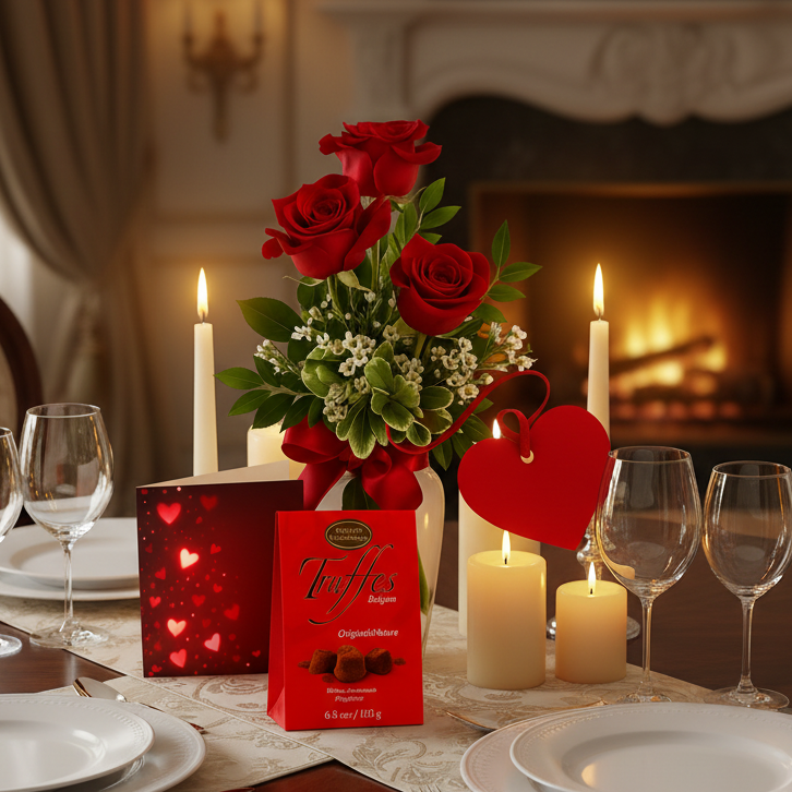 Ensemble Luxury - Roses Rouges et Truffes au Chocolat - Anniversaire