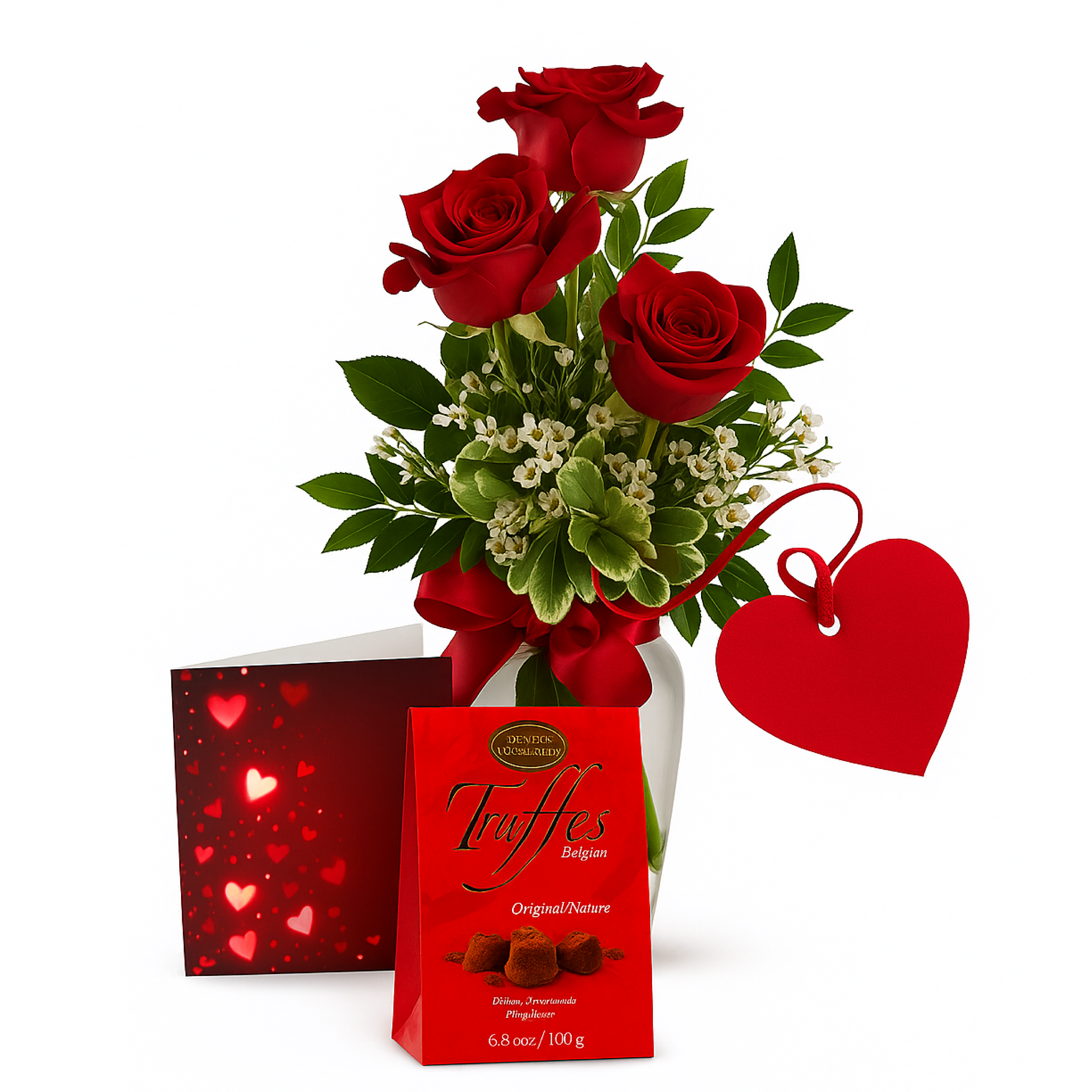 Coffret cadeau de luxe roses et truffes au chocolat gourmandes
