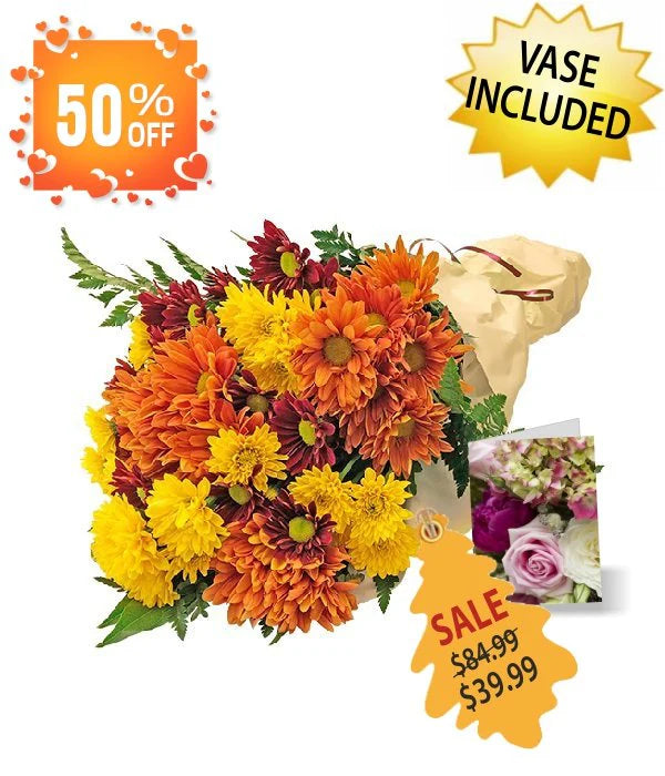 Bouquet avec vase et carte