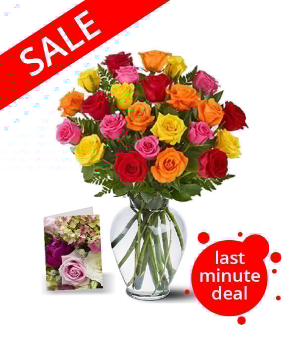 Bouquet de 24 Roses Mélangées avec Verdure Fleur Québec