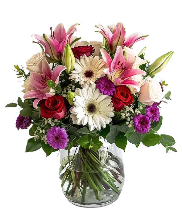 Panier Festif - Gerberas, Lys et Roses - Toutes Occasions Fleur Québec