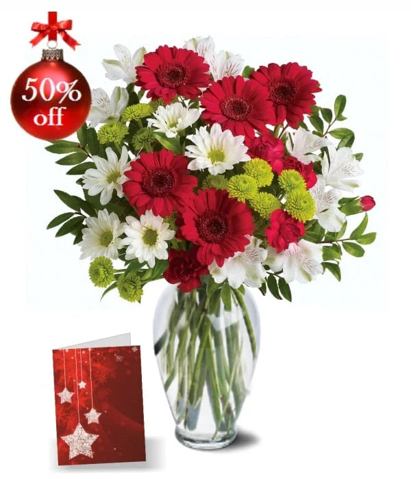 Festive Christmas Bell Collection I: Daisies & Alstroemeria, card included