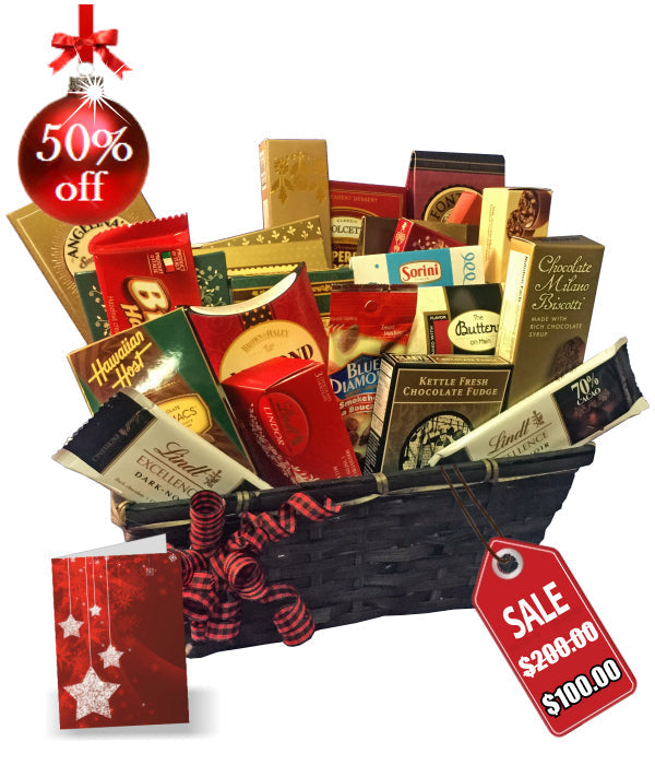 Panier Cadeau Gourmet de Chocolats et Confiseries - Noël Collection IV Fleur Québec