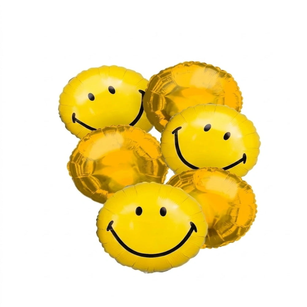 Set of 6 vibrant smiley face balloon bouquets - perfect for celebrations