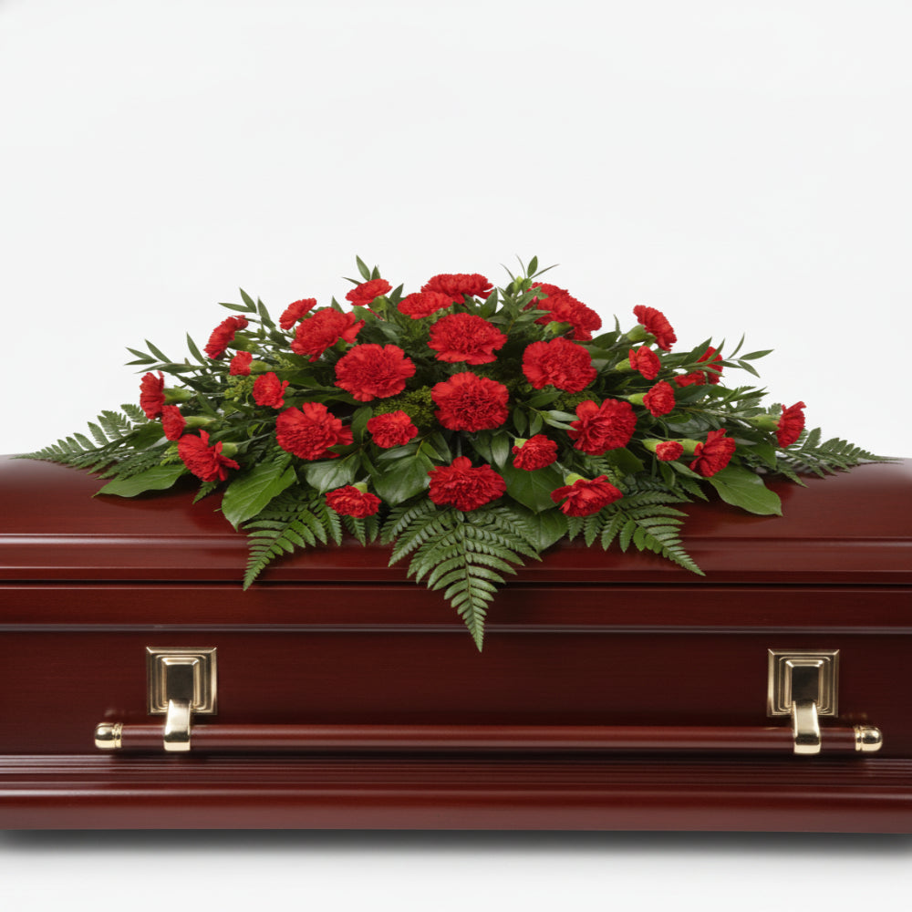 Large Luxury Funeral Wreath for Coffin in Bright Red Carnations