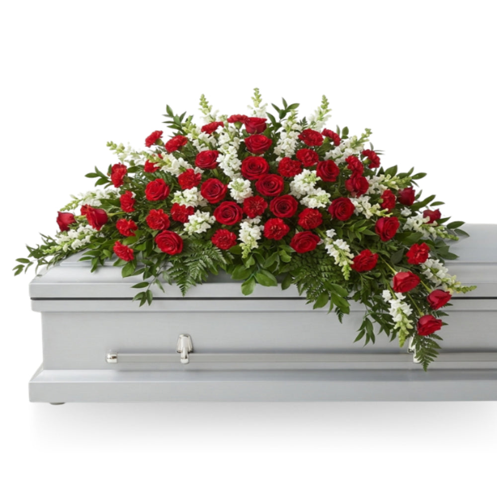 Elegant Bouquet of Red and White Roses - Funeral