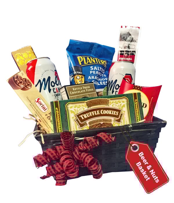 Panier-cadeau de bières artisanales et de noix gourmandes