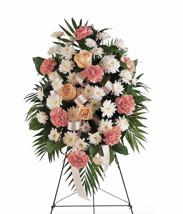 Gerbe "Douces Pensées" - Roses Roses et Blanches - Sympathie Fleur Québec