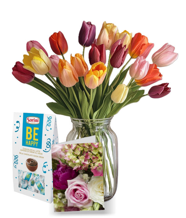Bouquet "Vibrant Tulip Combo" - 20 Roses et Tulipes Multicolores Fleur Québec