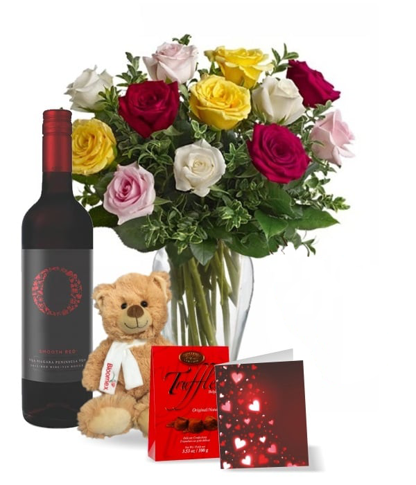 Coffret cadeau de luxe Roses et vin Collection 3