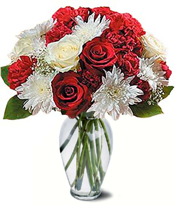 Bouquet Festif "Esprit des Fêtes" - Roses Rouges et Blanches - Noël Fleur Québec