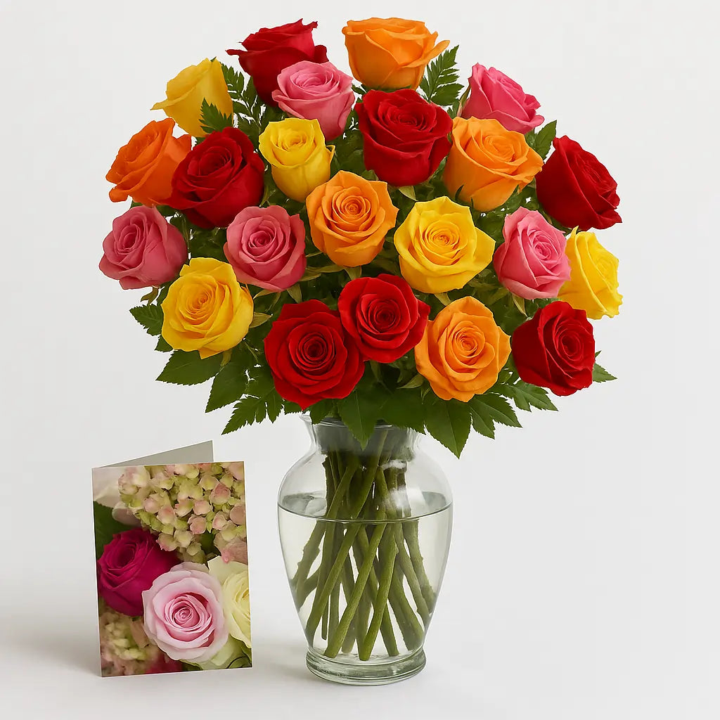 Two Dozen Assorted Long Stem Roses - Flower Delivery New Zealand
