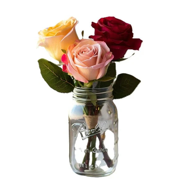 Pot Mason de Roses Vibrantes Assorties - Toutes Occasions