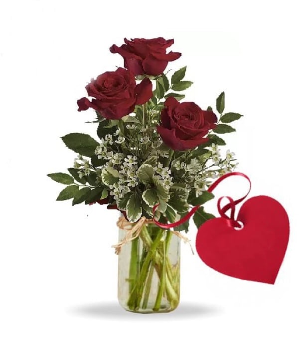 Vibrant Mason Jar Roses Bouquet - Arrangement floral frais